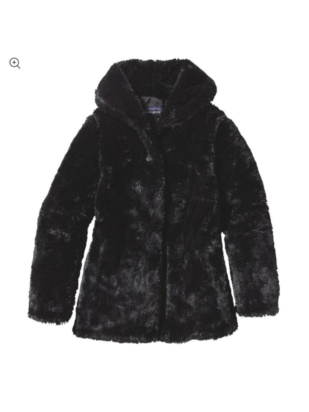 Patagonia L 12 Pelage Faux Fur Black Teddy Coat Jacket Plush Fleece Shawl Collar